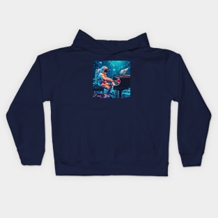 Astronaut Playing Piano Symphony on a Water Planet (Color Version), Cosmic Crescendo Kids Hoodie